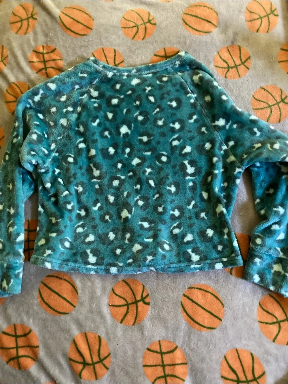Justice Teal Leopard Plush Pajama Set - Teal & White Print size 14